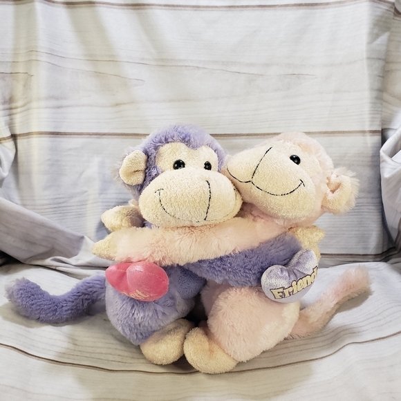 Animal Alley Best Friends Purple Pink Monkey Duo Plush Stuffed Animal 9 Inch Hug - Picture 1 of 11